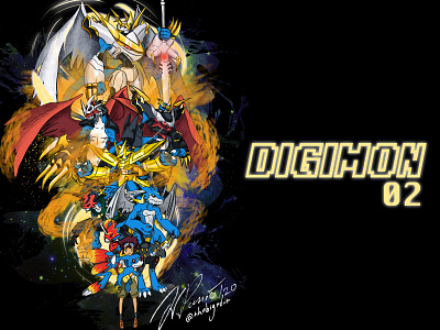 Digimon Adventure 02 - poster 01 anime art digimon digitalart digitalarts drawing graphicdesign illustration poster poster design typography veemon