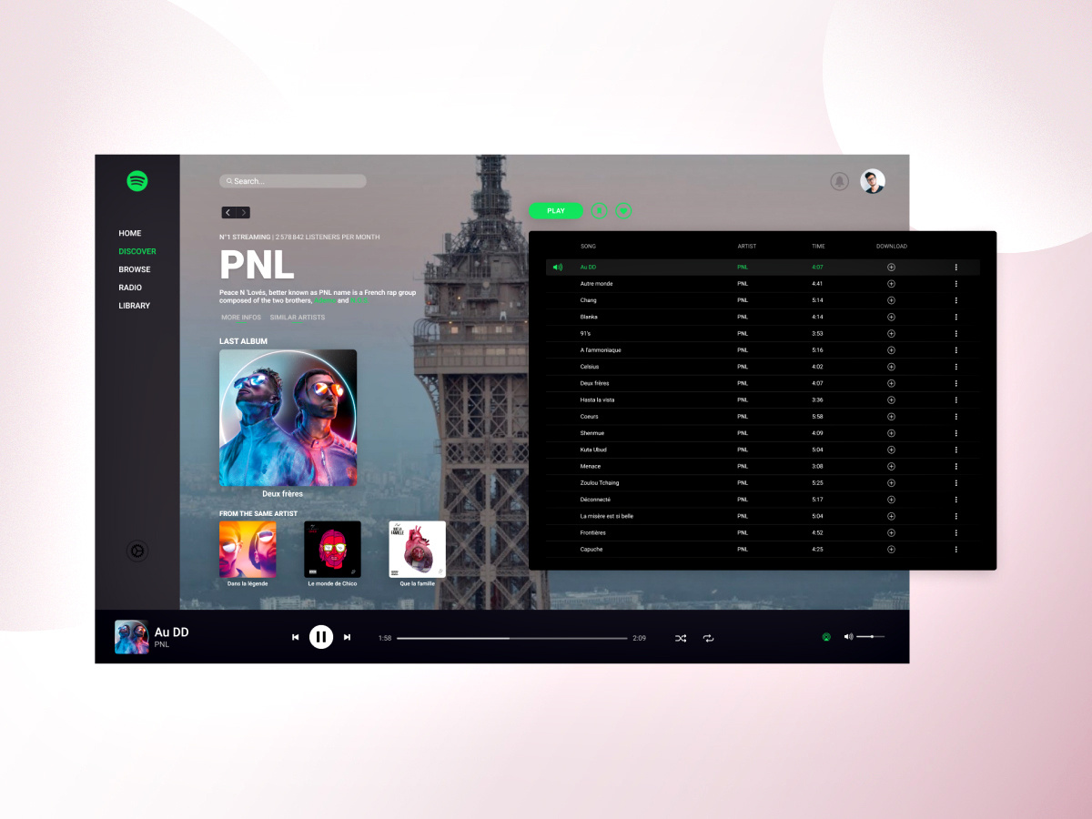 Spotify redesign challenge by Anthony Choren on Dribbble