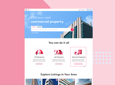 Property Finder Landing Page brown building crest explore home home screen homepage landing page landingpage property real estate realestate search search bar toggle