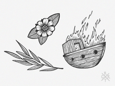 Fire // Flashset art artcoreillustrations black boat drawing fire flower leaves tattoo wood