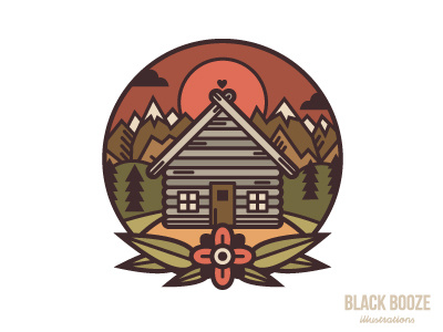 Home. adventure blackboozeillustrations flowers forrest house illustration leaf mountains nature sun sunset