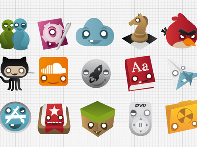 Artcore Icons angrybirds appstore artcore chess cloud dvd folder github icons mac minecraft msn soundcloud wunderlist