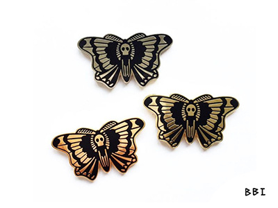Skull Moth blackboozeillustrations design enamelpin gold illustration moth pin silver skull tattoo
