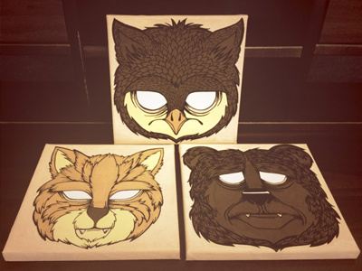 Cat Owl Bear Canvas artcore bear canvas cat fur illustration owl