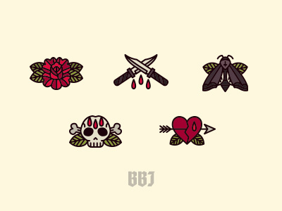 Tattoo Icons blood heart icon icons knife leaf leaves moth rose skull tattoo vector
