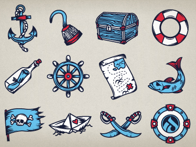 Ahoi Irie Daily Icons anchor artcore boat bottle fish icon illustration irie daily map pirate sailor sea shirt skull sword treasure