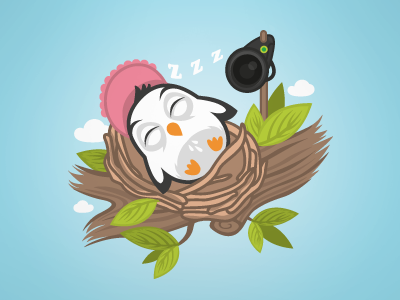Baby Monitoring artcore baby bird camera cloud illustration leaf monitoring nest sleepy tree wood