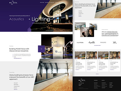 Acoulite acoustics design gallery interior lighting slider ui ux video website