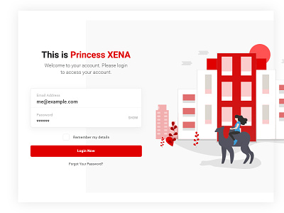 This is Princess Xena building camel illustration login ui design ux web app web design