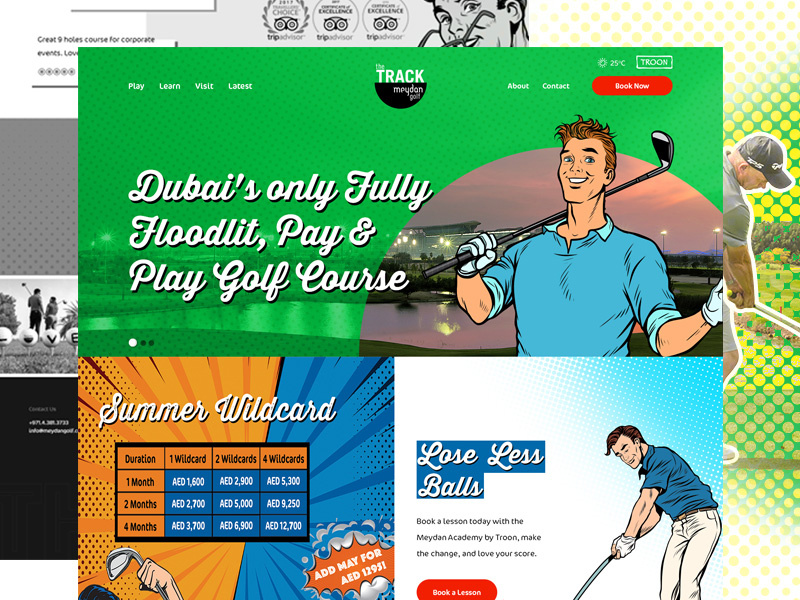 The Track, Meydan Golf vibrant colors colorful design web desgin pop art golf golf course website illustration ux ui