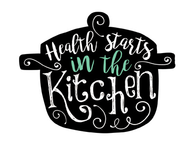 Nutrition_Health Starts In Kitchen Logo v2 brand branding cooking graphic design kitchen logo marketing nutrition ornaments pot typography