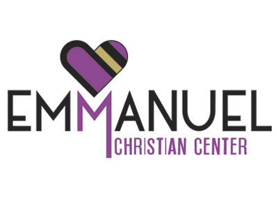 Logo design for Emmanuel Christian Center. V2 christian church design gold heart logo purple typography