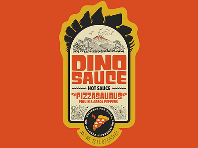 Dino Sauce Hot Sauce art direction branding custom illustration dinosaurs farmers market food grocery hot sauce label labeling packaging sauce seasoning small business sticker stickers traditional unique