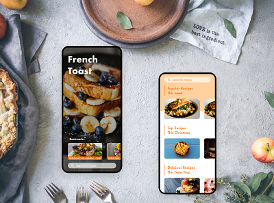 Day 40 - Recipe chef clean cooking dailyui feed flat design food ios ios app iphone iphone x mobile app recipe search search bar sharing ui ux ux design