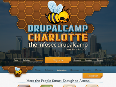 Drupal Camp Charlotte Header bee bumble hornet charlotte drupal header hornet logo navigation skyline web