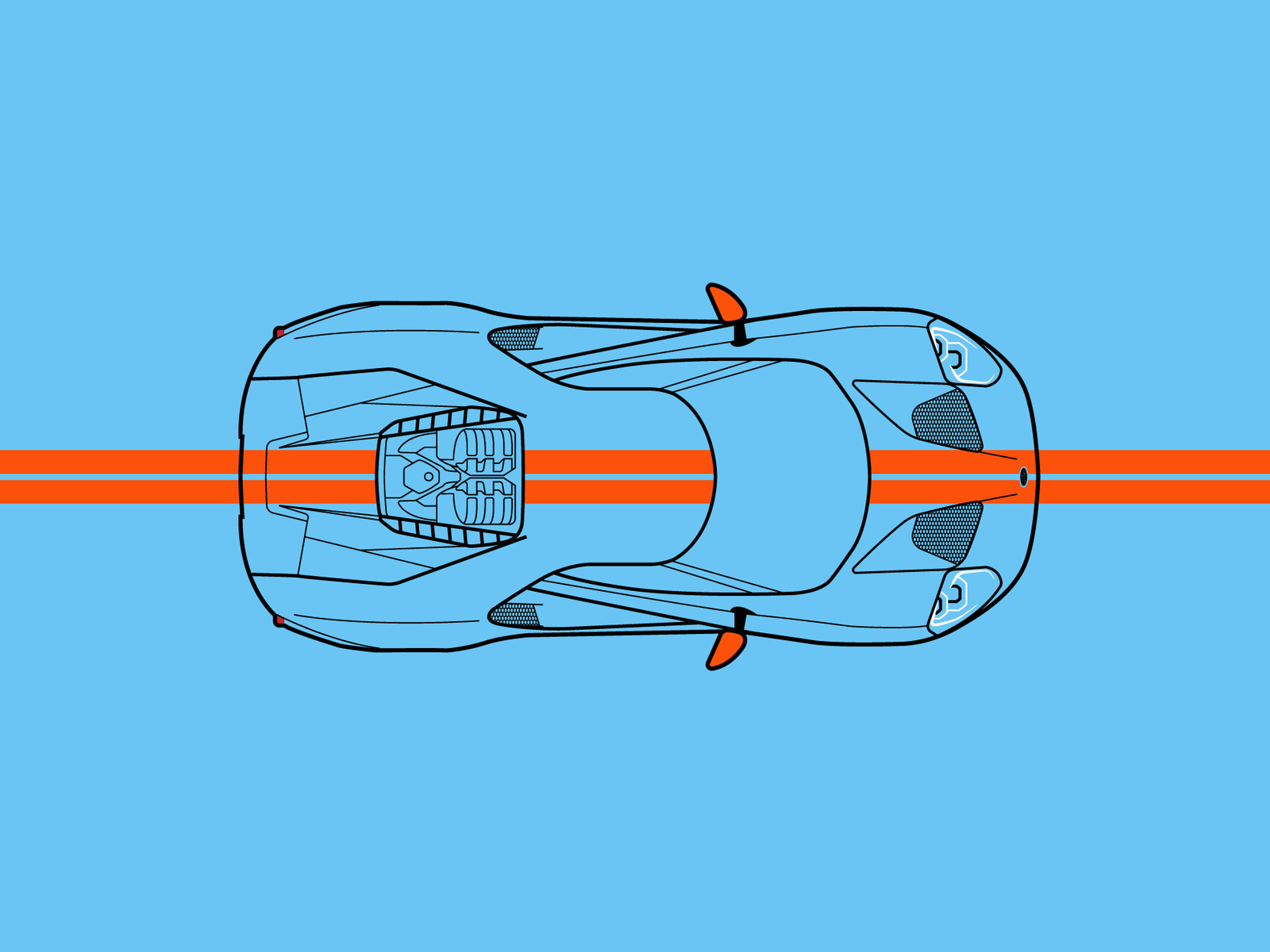 Ford GT auto automotive blue car engine fast ford ford gt gt gulf illustration illustrator orange pen tool race racecar vintage