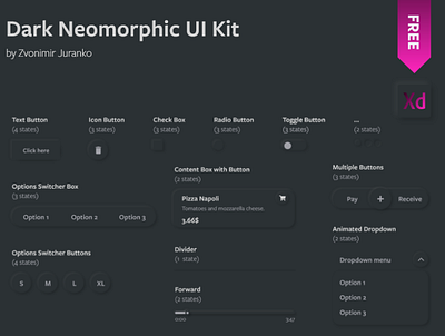 Neomorphic UI Kit for Adobe XD - Dark design neomorphic neomorphism xd ui kit