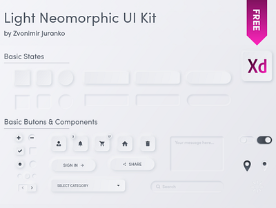 Neomorphic UI Kit for Adobe XD - Light design illustration meomorphism ui kit neomorphic neomorphic ui kit neomorphism xd ui kit