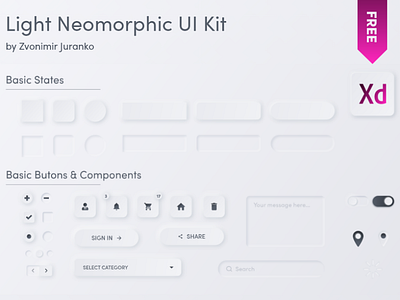 Neomorphic UI Kit for Adobe XD - Light design illustration meomorphism ui kit neomorphic neomorphic ui kit neomorphism xd ui kit