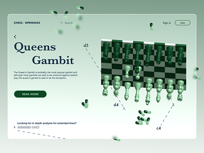Queens Gambit - a different perspective 3d chess chessboard landing page design queensgambit