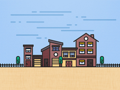 Friendly Neighbourhood - Flat Illustration apartments houses illustration neighbourhood trees vector