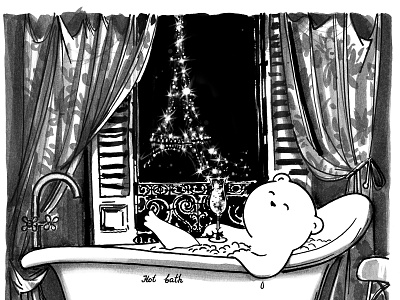 Night in Paris bathroom bear graphic illustration ink joy paris photoshop picture wacom watercolor