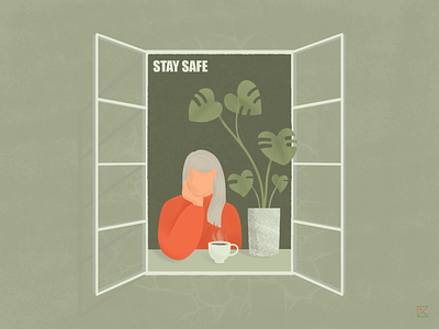 Window is a new vacation spot art artwork color flat flat illustration flowers girl illustration mood photoshop plants stay safe stayhome texture window