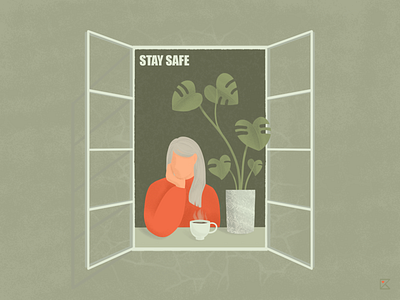 Window is a new vacation spot art artwork color flat flat illustration flowers girl illustration mood photoshop plants stay safe stayhome texture window