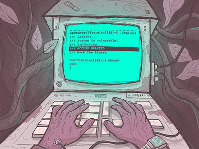 Hack the planet 0x3 art artwork color cyberpunk dystopian hacker illustration machine procreate terminal