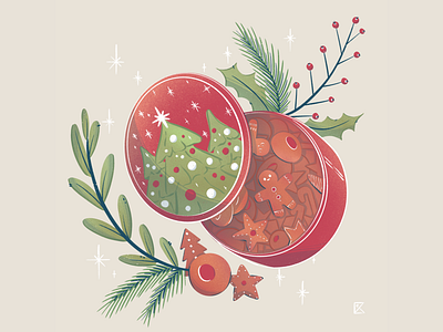 Cookie tin art artwork christmas color cookie cookie tin flat flat illustration holiday card holidays illustration plants procreate retro texture