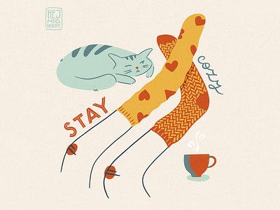 C - cozy art cat coffee cozy cup flat illustration procreate socks tea thestyleclassillustration wellbeing
