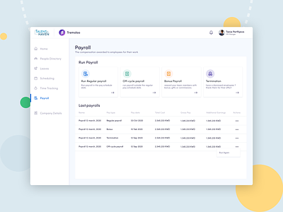 Payroll | HR Management System bonus design employees experience hr hrms human resources information leaves management system off cycle payroll salary time tracking ui ux
