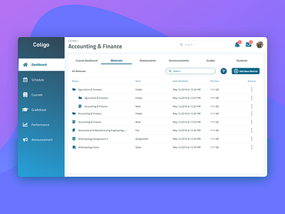 Course Materials | LMS admin assessment bussines dashboad design education experience grade grades information learning lms management material student teacher ui ux
