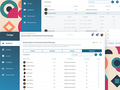 Exam Student Submissions | LMS course design education experience grades information learning management social student submission teacher ui ux