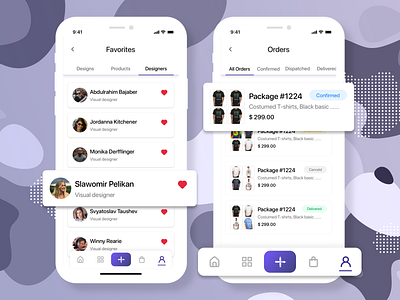 My Orders / Favorites all app confirmation design designer designs dispatched experience favorite favourite information order order management ordering orders products profile tabbar ui ux