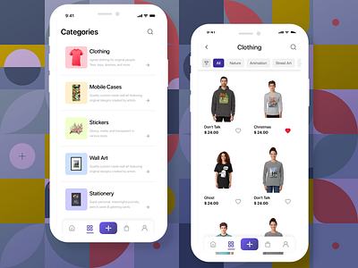 Categories Page app categories customize design experience illustration information page search segmented t shirts tabbar tabs ui ux vector