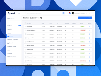 Courses Subscription List configuration correct courses design education exams experience grades information items list management private school student students subscription ui users ux