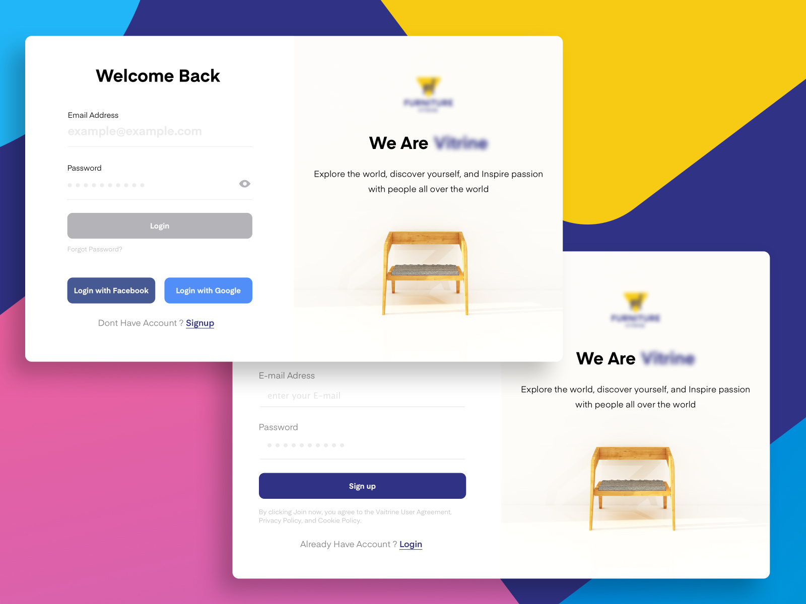 Login / Signup Furniture  App by Muhamed Khial 🎨 for Tremoloo on