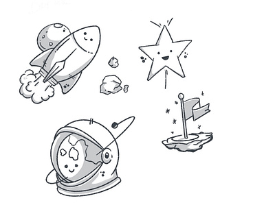 Space theme sticker sheet character design illustration kickn rocks minneapolis rocket space stickers to the moon