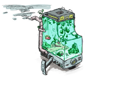 Mobile fish tank branding character design fish fish tank illustration kickn rocks mech minneapolis robot sketch tank texture wip