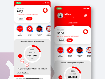 Vodafone App ReDesign appdesign figma invision ui uidesign uiux ux webdesign