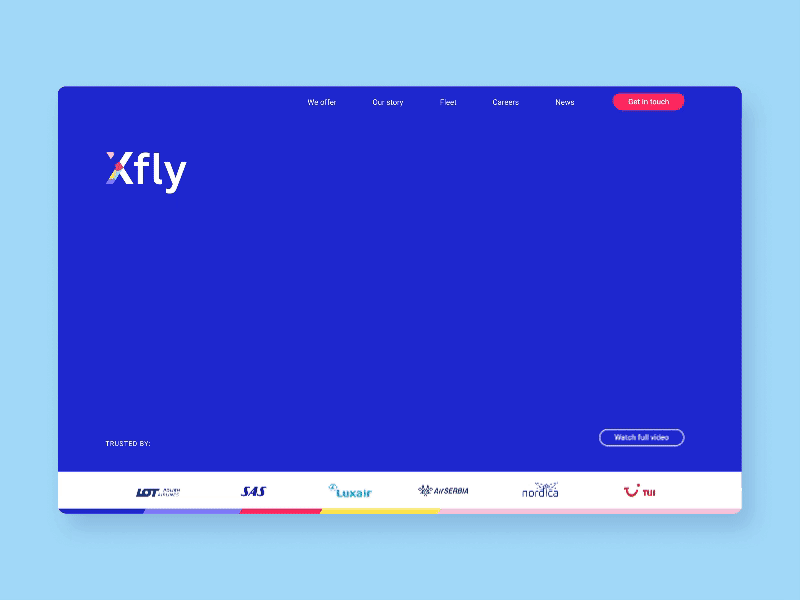 Xfly website 1/2 airline airplane aviation blue branding clouds colorful sky ui ux web design web page webpage website