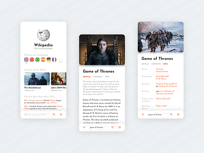 Wikipedia Redesign android app application design game of thrones got info information ios mobile redesign redesign concept shadow sketch translucent transparent typography wiki wikipedia