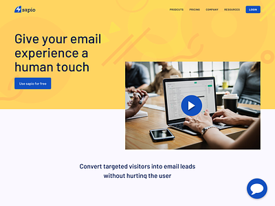 Sapio Website - Home Page 2019 chatbots home homepage homepage design illustration landing page responsive sketch video video background website website banner yellow and blue