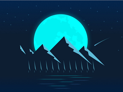 Five Peaks cold flat illustration minimal moon mountains night scenery simple sketch sketchapp stars vector
