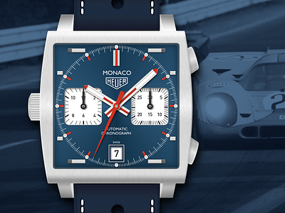 Iconic Heuer Monaco 1133B Watch Illustration