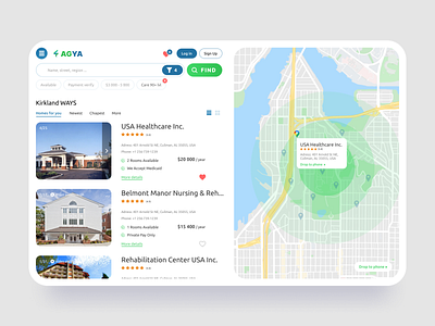 "AGYA" - finder boarding house blue boarding boarding house branding design find finder green house map maps minimal pin search searching ui ux web web aplication website