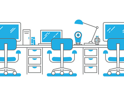 Dropcam — Jobs blue chair desk illustration illustrator line art line work office outline simple white work