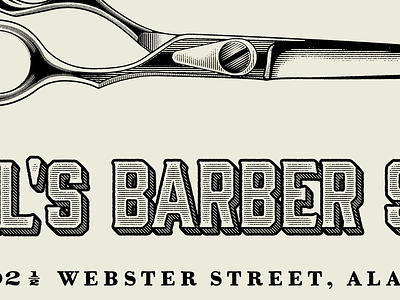 Al's Barber Shop americana barber classic etching salon scissors shears typography vintage woodcut