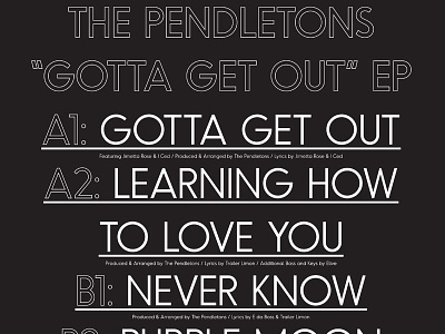 Pendletons — Gotta Get Out EP (Back) album art black and white odudo track listing type typography vinyl
